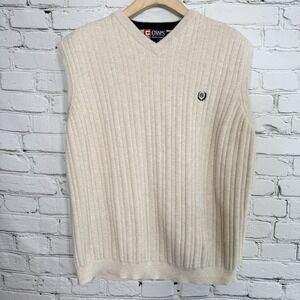 Vintage Chaps Ralph Lauren Sweater Vest Mens XXL Ivory Ribbed Cotton Knit V-Neck